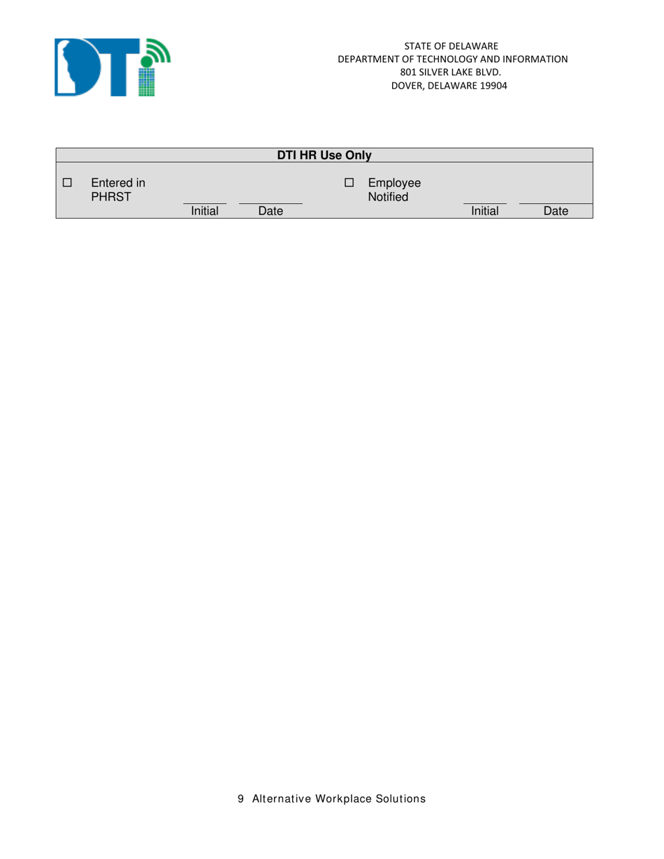 Alternative Workplace Solutions Acknowledgement Form - Delaware, Page 9