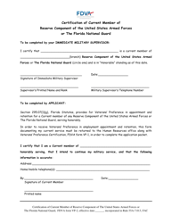 FDVA Form VP-2 &quot;Certification of Current Member of Reserve Component of the United States Armed Forces or the Florida National Guard&quot; - Florida