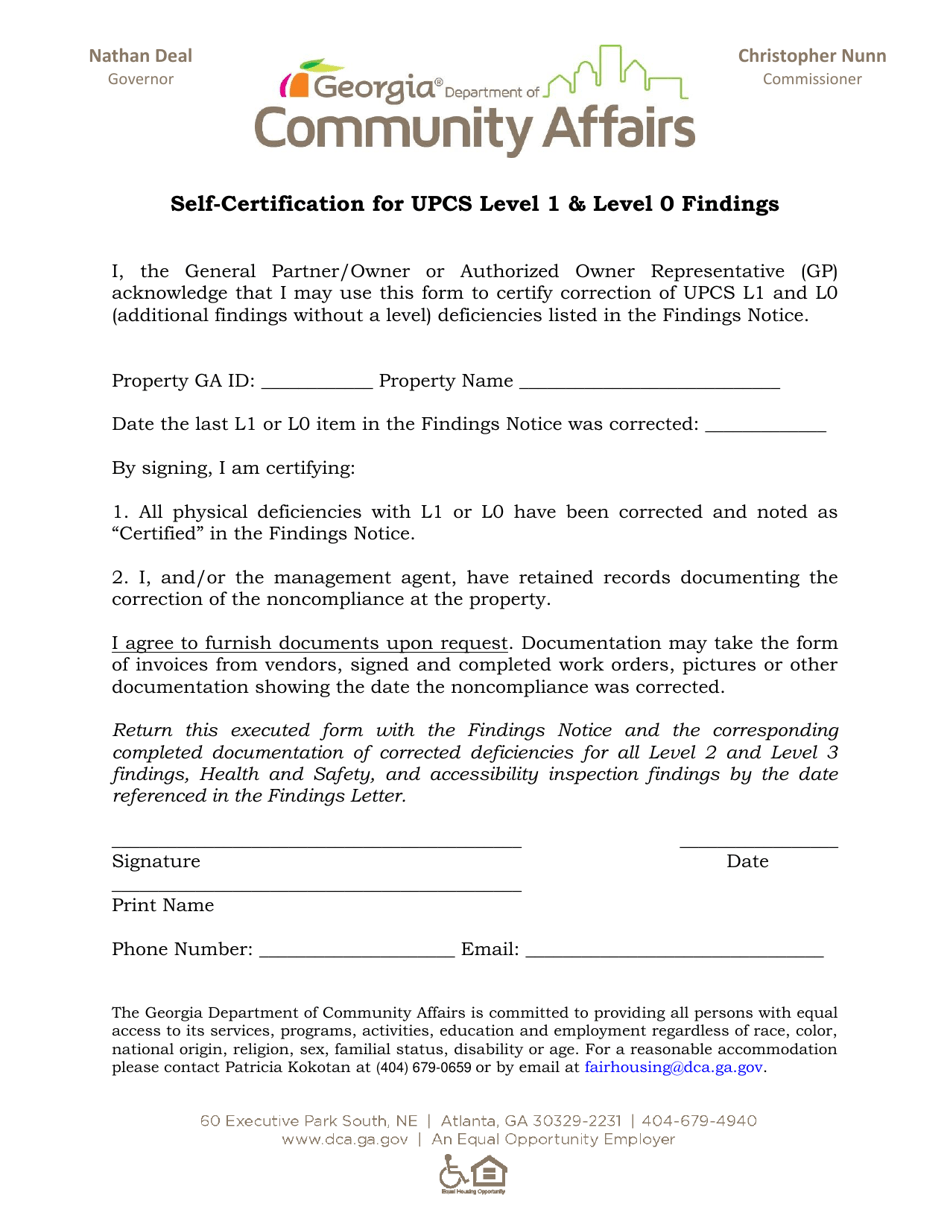 Self-certification for Upcs Level 1  Level 0 Findings - Georgia (United States), Page 1