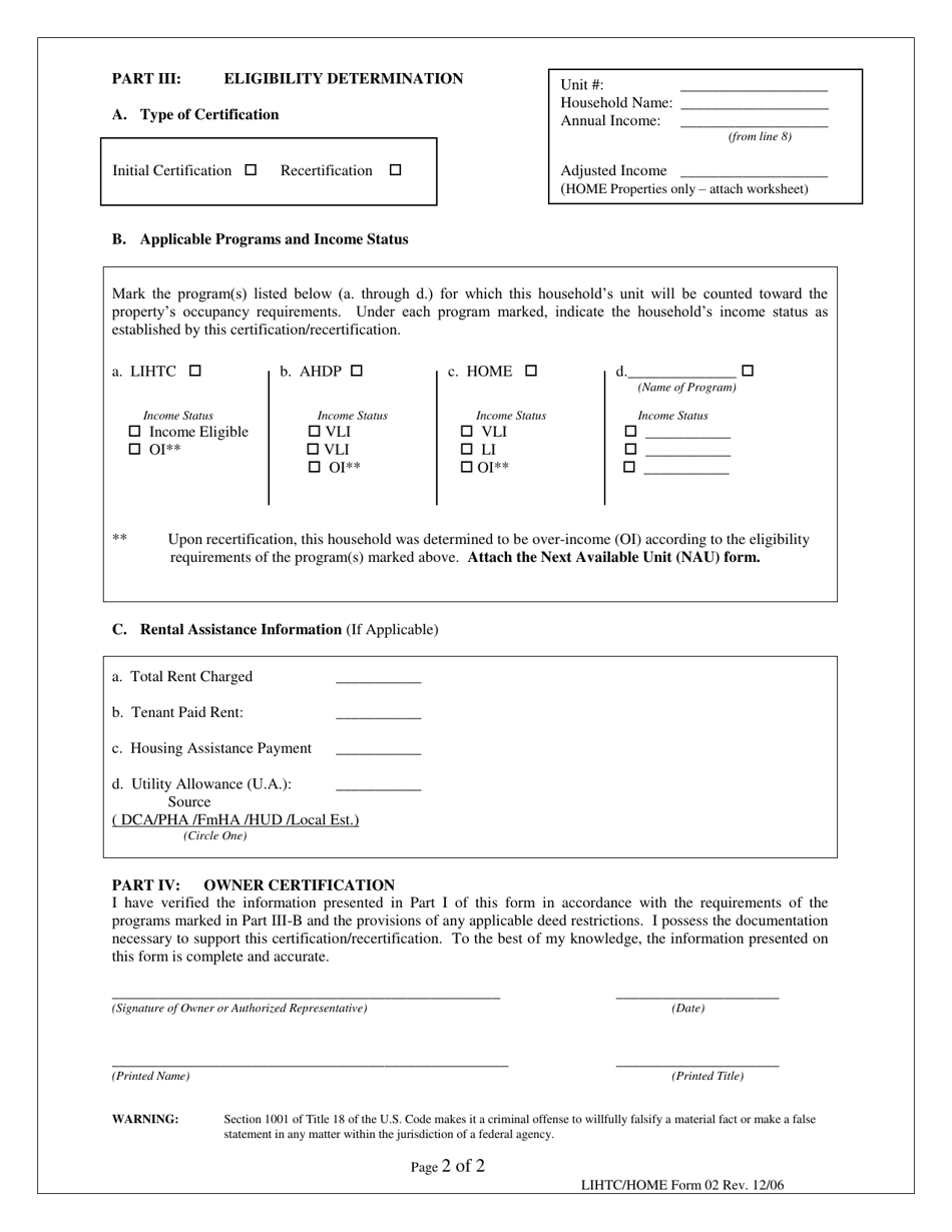 LIHTC/HOME Form 02 Fill Out Sign Online and Download Printable PDF