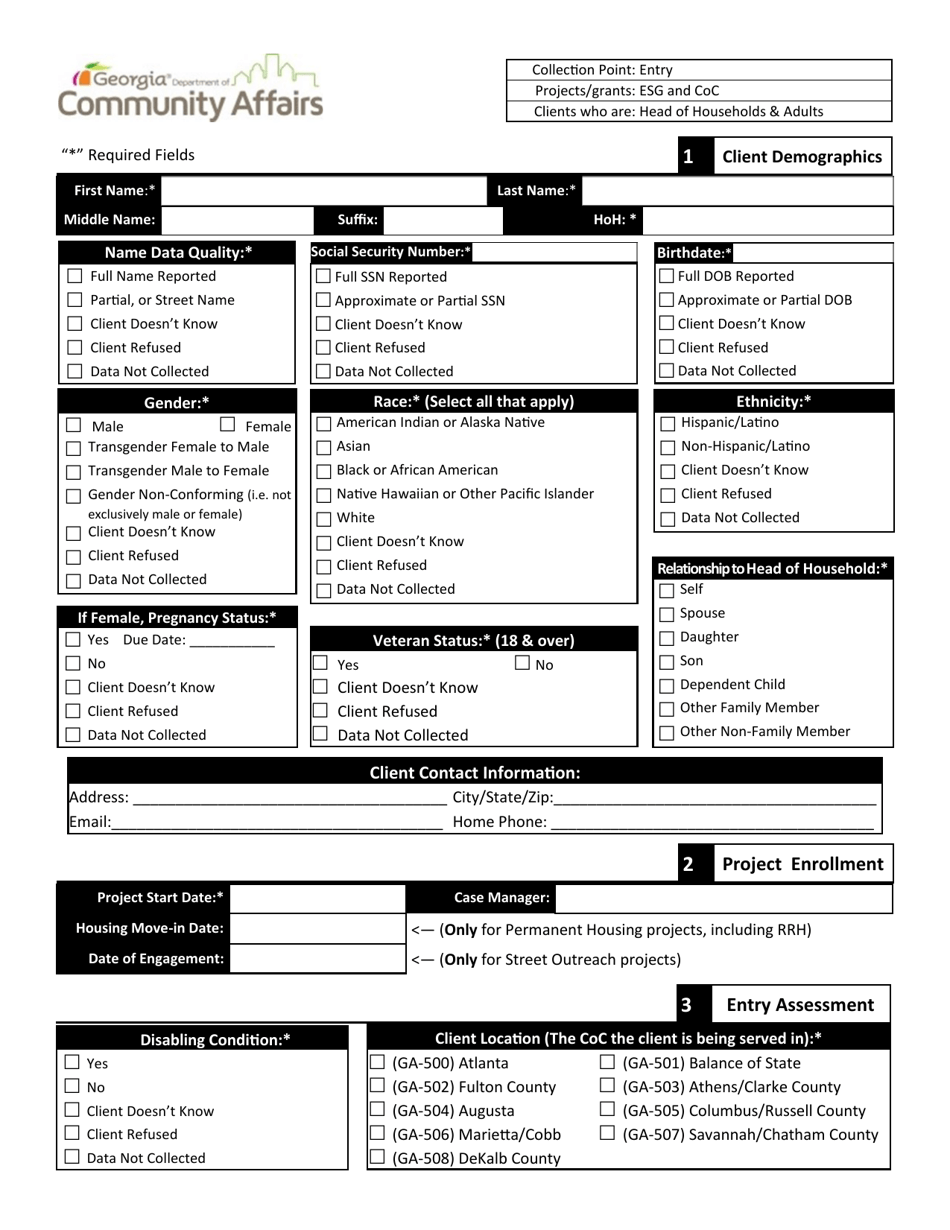 Coc Esg Hoh Intake Form - Head of Households  Adults - Georgia (United States), Page 1