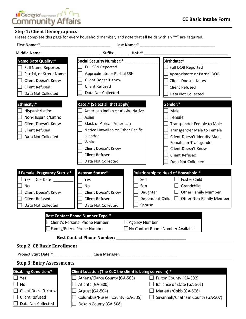 Ce Basic Intake Form - Georgia (United States), Page 1