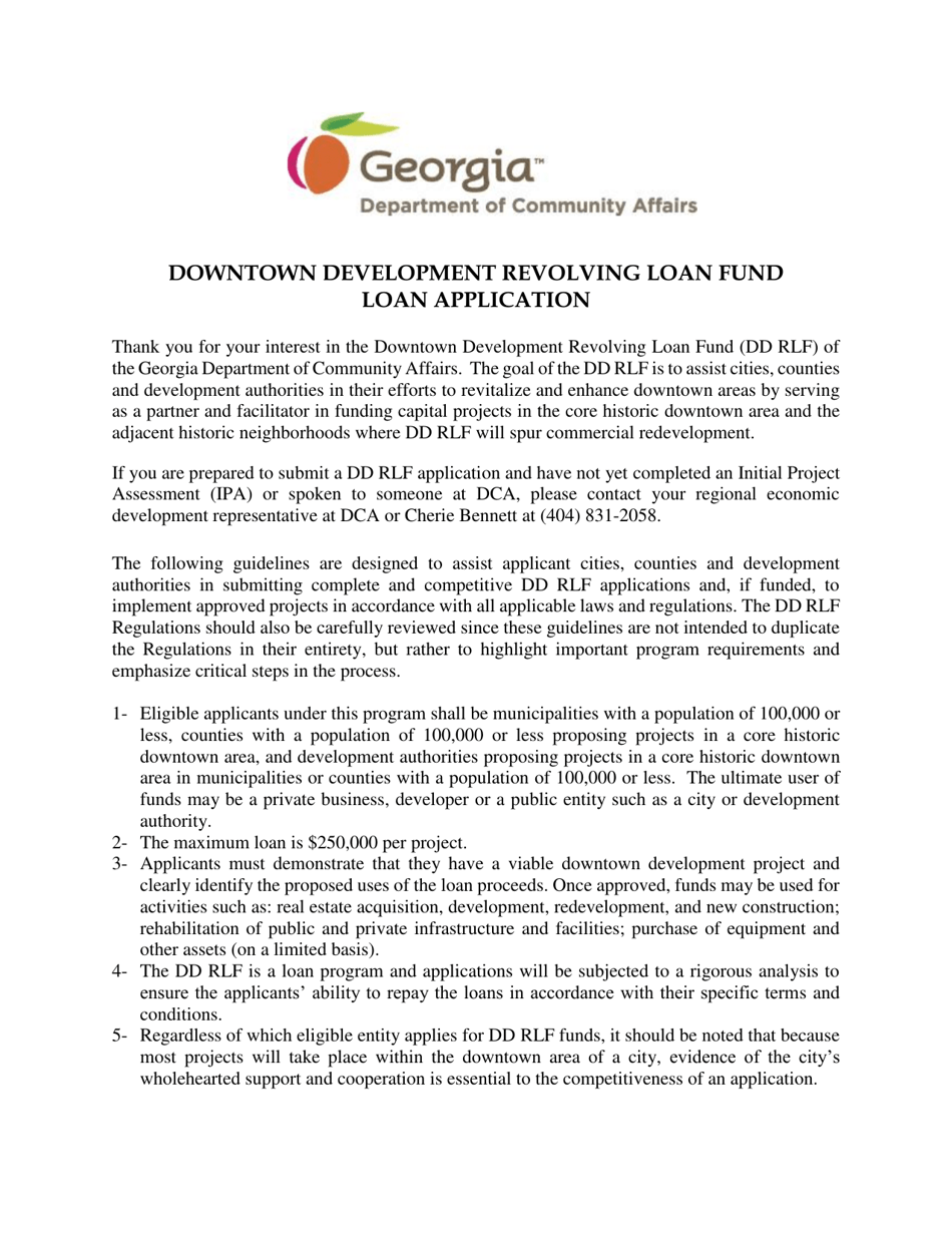 Downtown Development Revolving Loan Fund Loan Application - Georgia (United States), Page 1