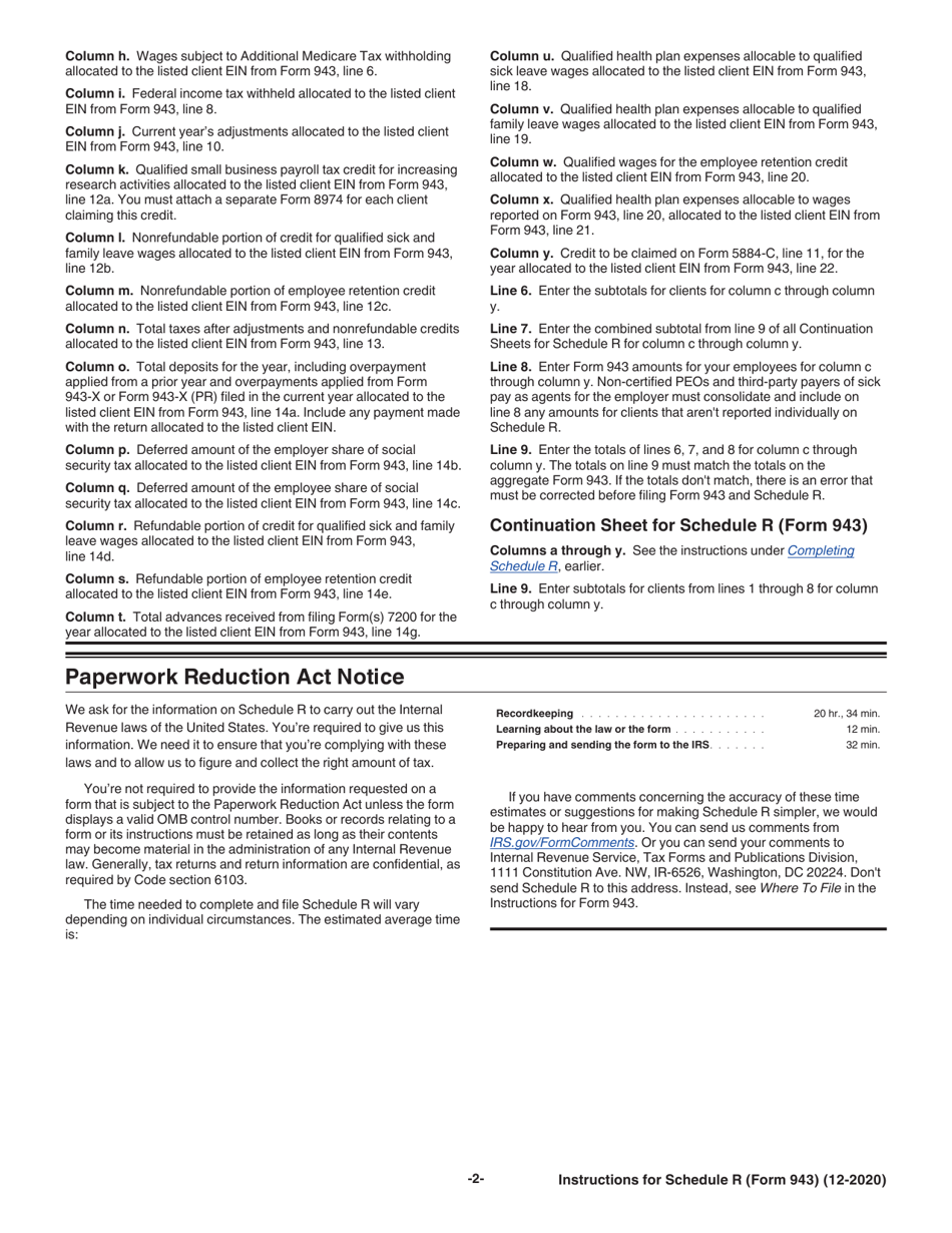 Instructions for IRS Form 943 Schedule R Allocation Schedule for Aggregate Form 943 Filers, Page 2