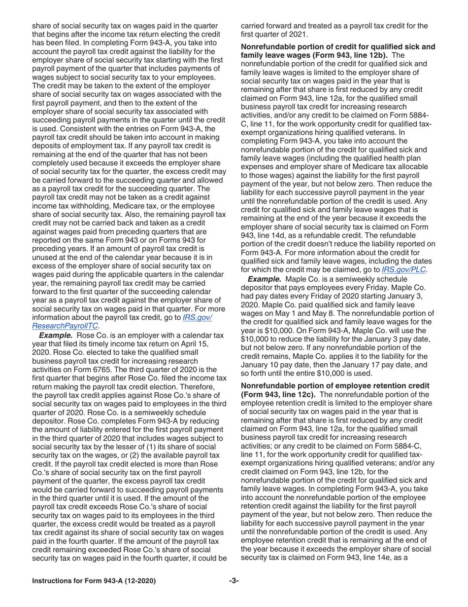 Instructions for IRS Form 943-A Agricultural Employers Record of Federal Tax Liability, Page 3