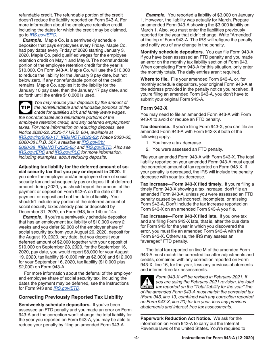 Instructions for IRS Form 943-A Agricultural Employers Record of Federal Tax Liability, Page 4