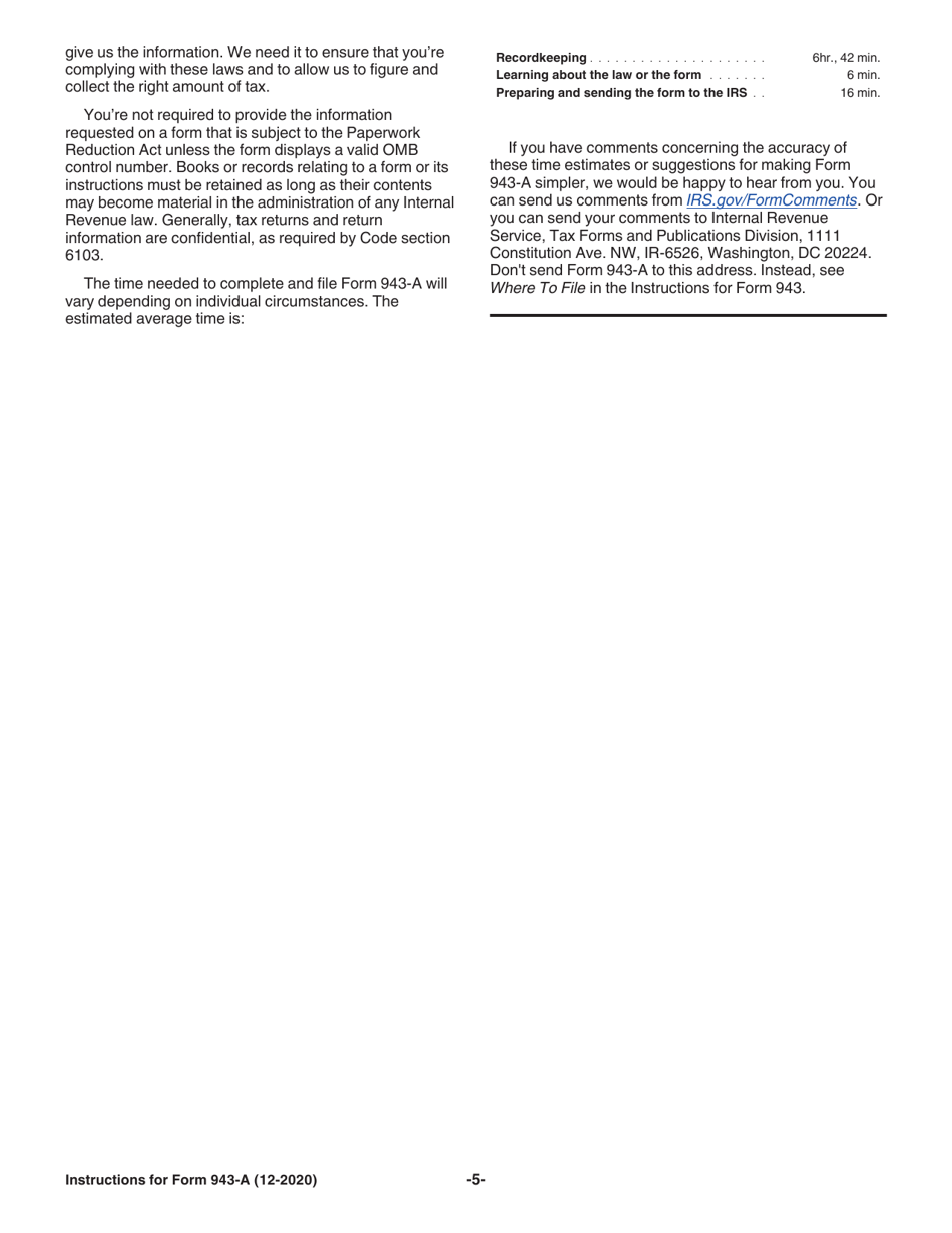 Instructions for IRS Form 943-A Agricultural Employers Record of Federal Tax Liability, Page 5