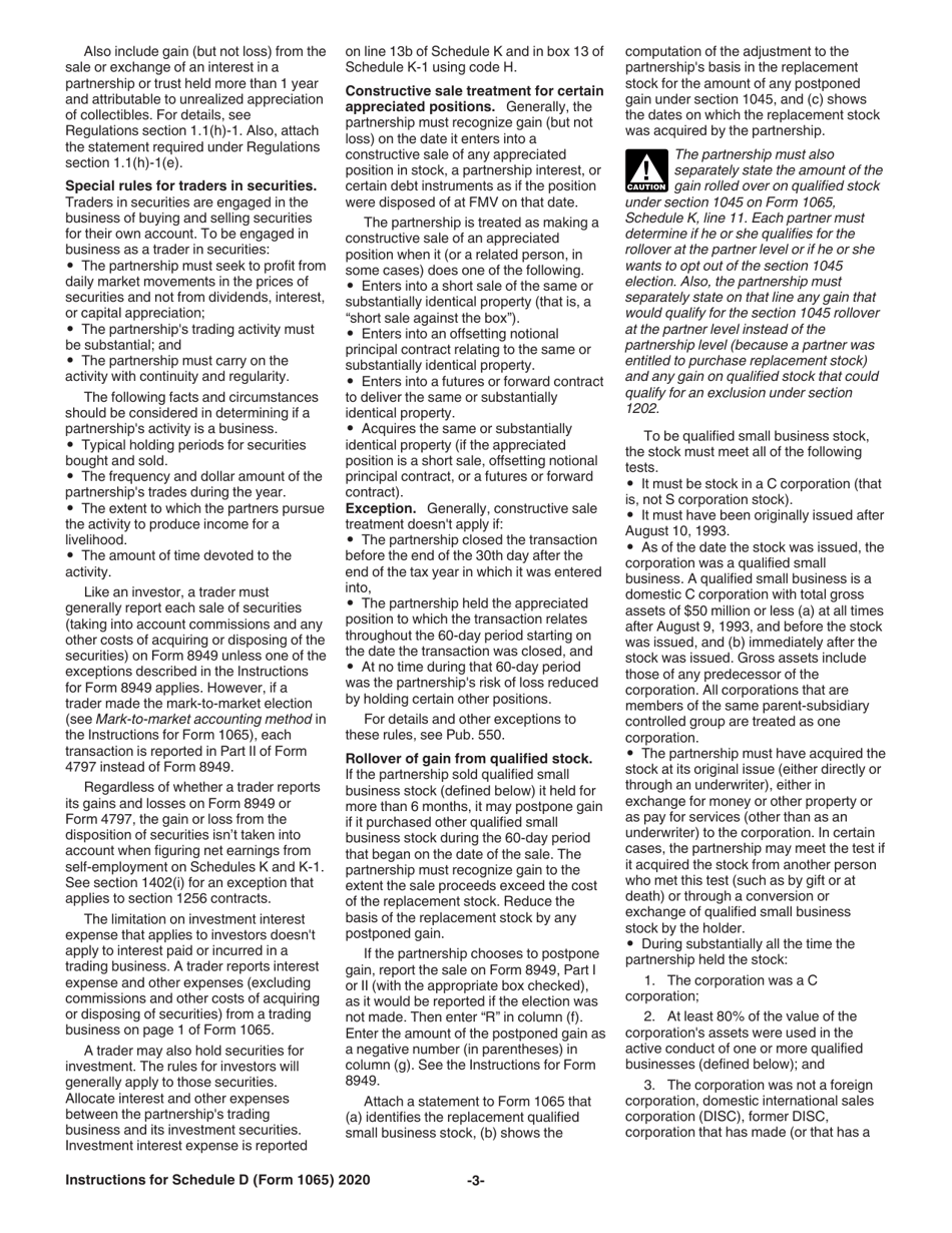 Instructions for IRS Form 1065 Schedule D Capital Gains and Losses, Page 3