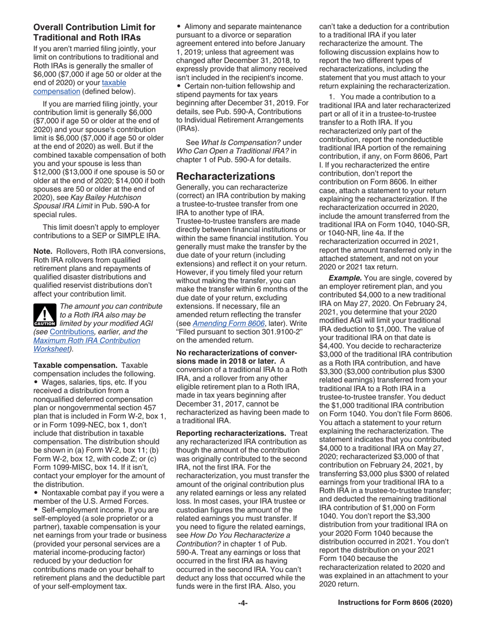 Instructions for IRS Form 8606 Nondeductible Iras, Page 4