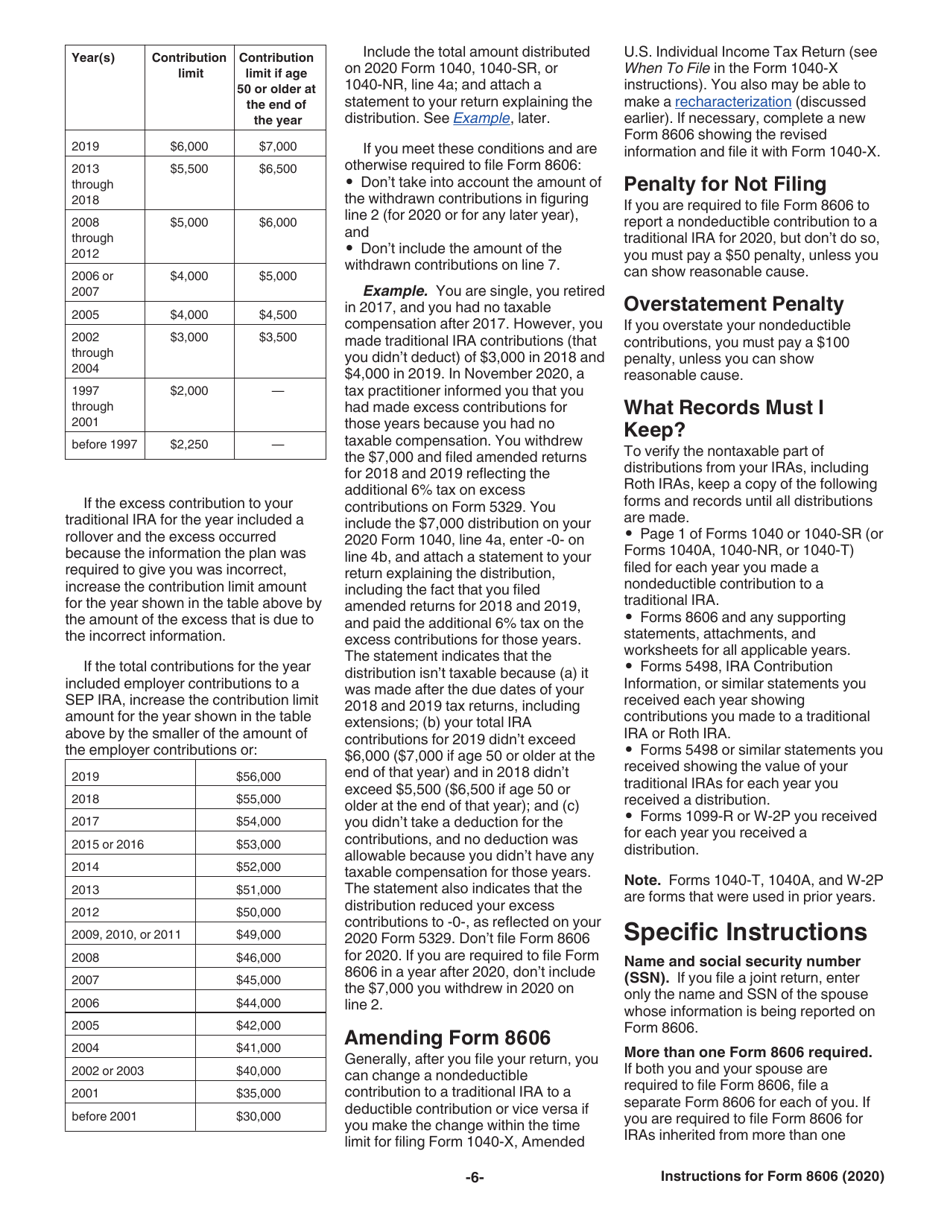 Instructions for IRS Form 8606 Nondeductible Iras, Page 6