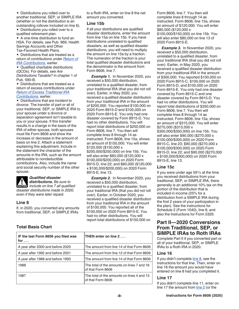 Instructions for IRS Form 8606 Nondeductible Iras, Page 8