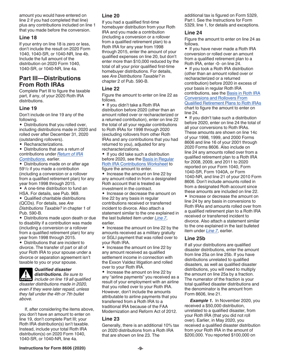 Instructions for IRS Form 8606 Nondeductible Iras, Page 9