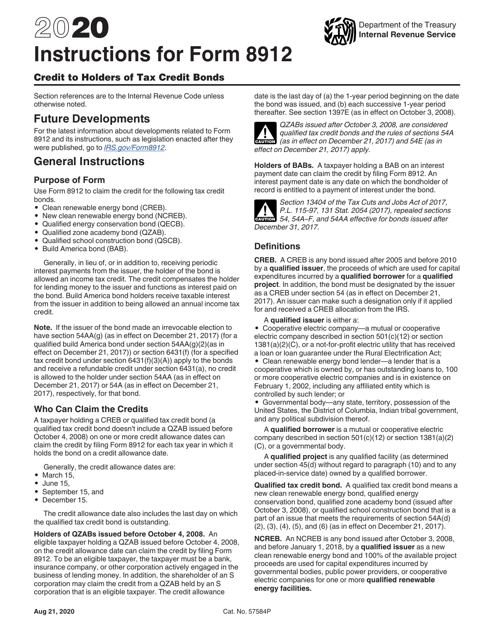 IRS Form 8912 2020 Printable Pdf