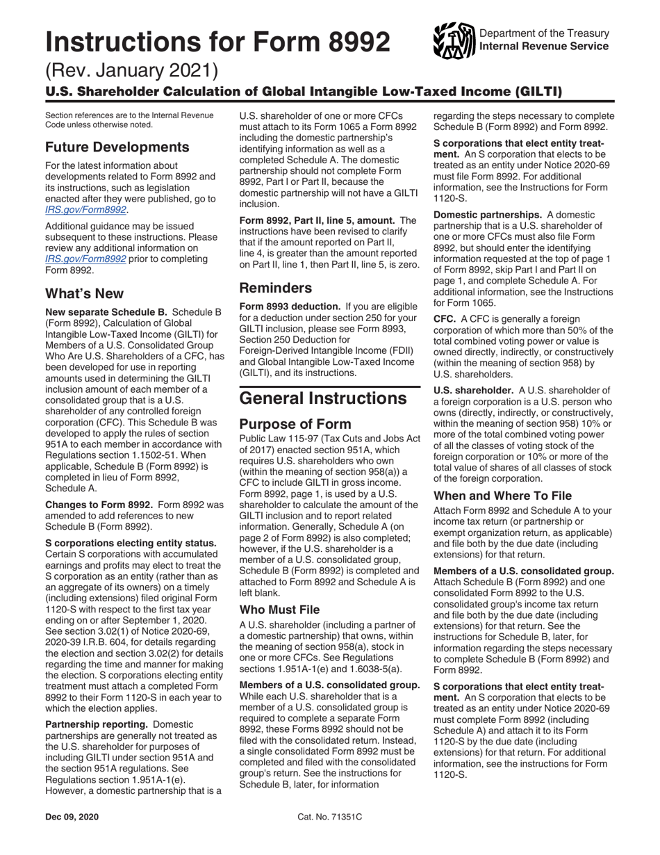 Instructions for IRS Form 8992 U.S. Shareholder Calculation of Global Intangible Low-Taxed Income (Gilti), Page 1