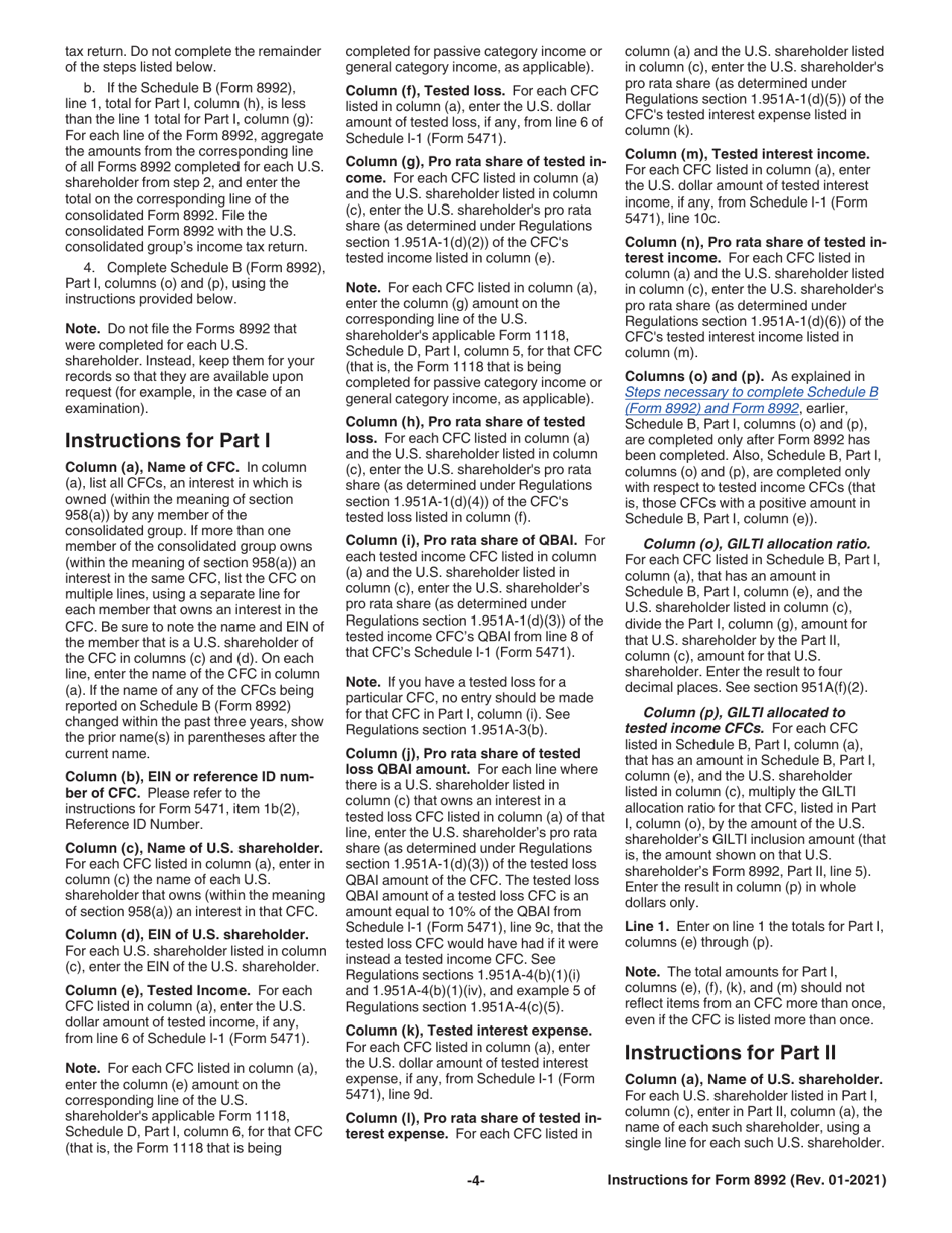 Instructions for IRS Form 8992 U.S. Shareholder Calculation of Global Intangible Low-Taxed Income (Gilti), Page 4