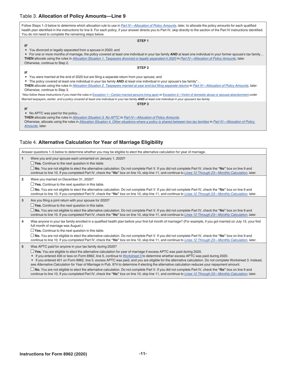 Instructions for IRS Form 8962 Premium Tax Credit (Ptc), Page 11
