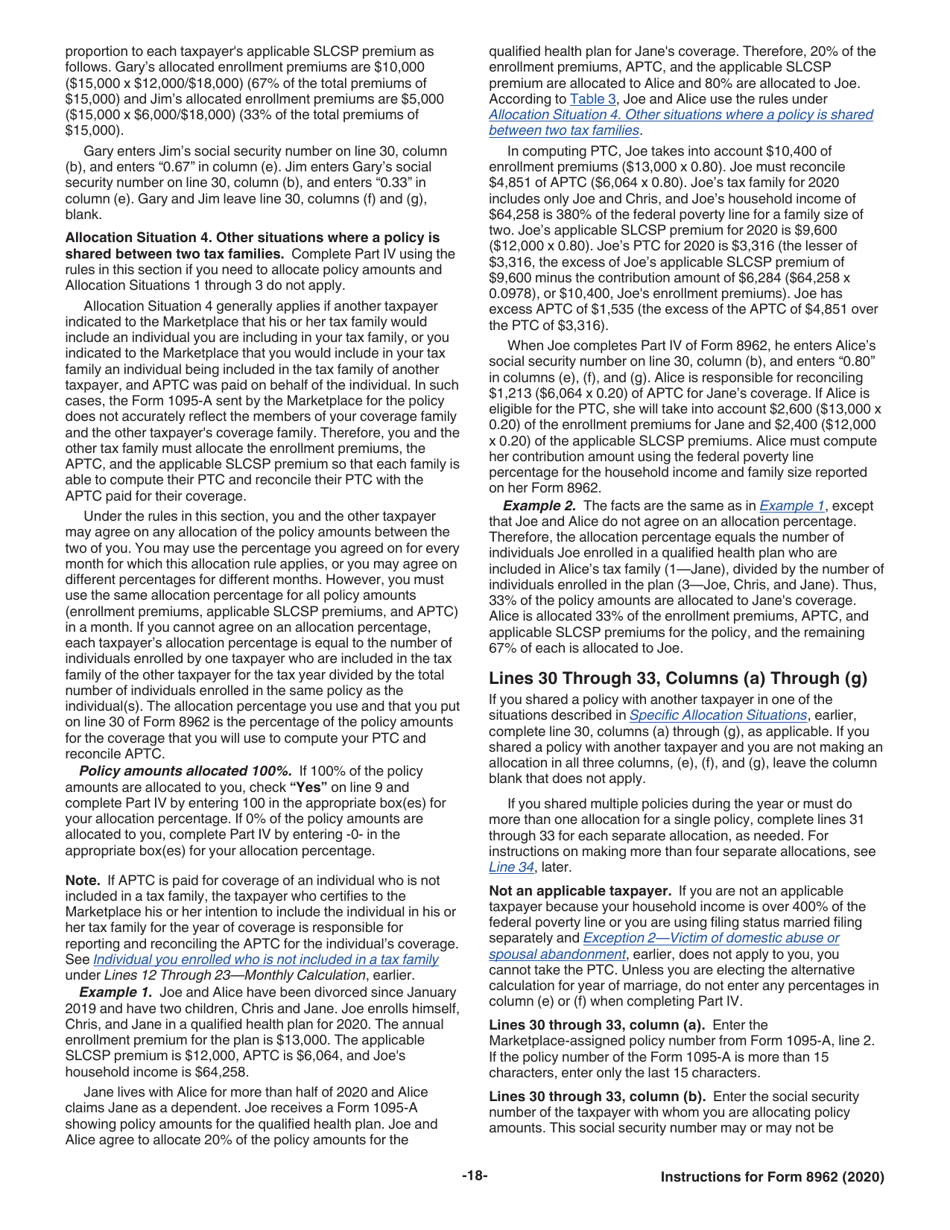 Instructions for IRS Form 8962 Premium Tax Credit (Ptc), Page 18