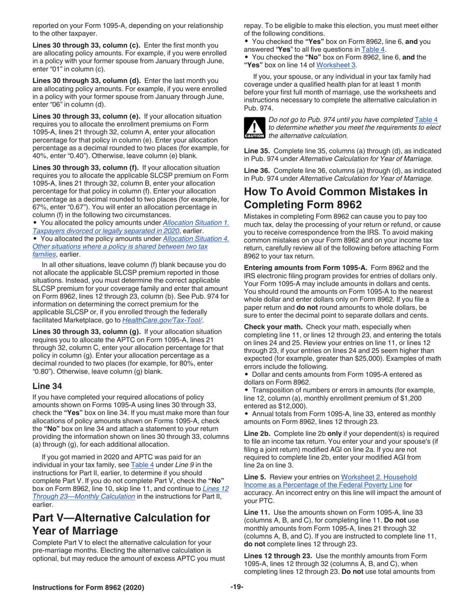 Instructions for IRS Form 8962 Premium Tax Credit (Ptc), Page 19