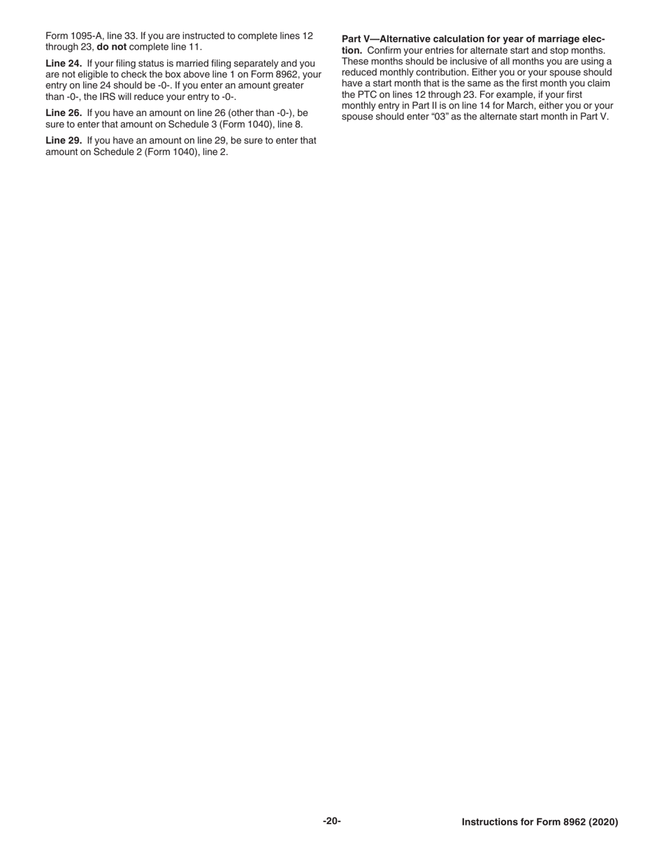 Instructions for IRS Form 8962 Premium Tax Credit (Ptc), Page 20