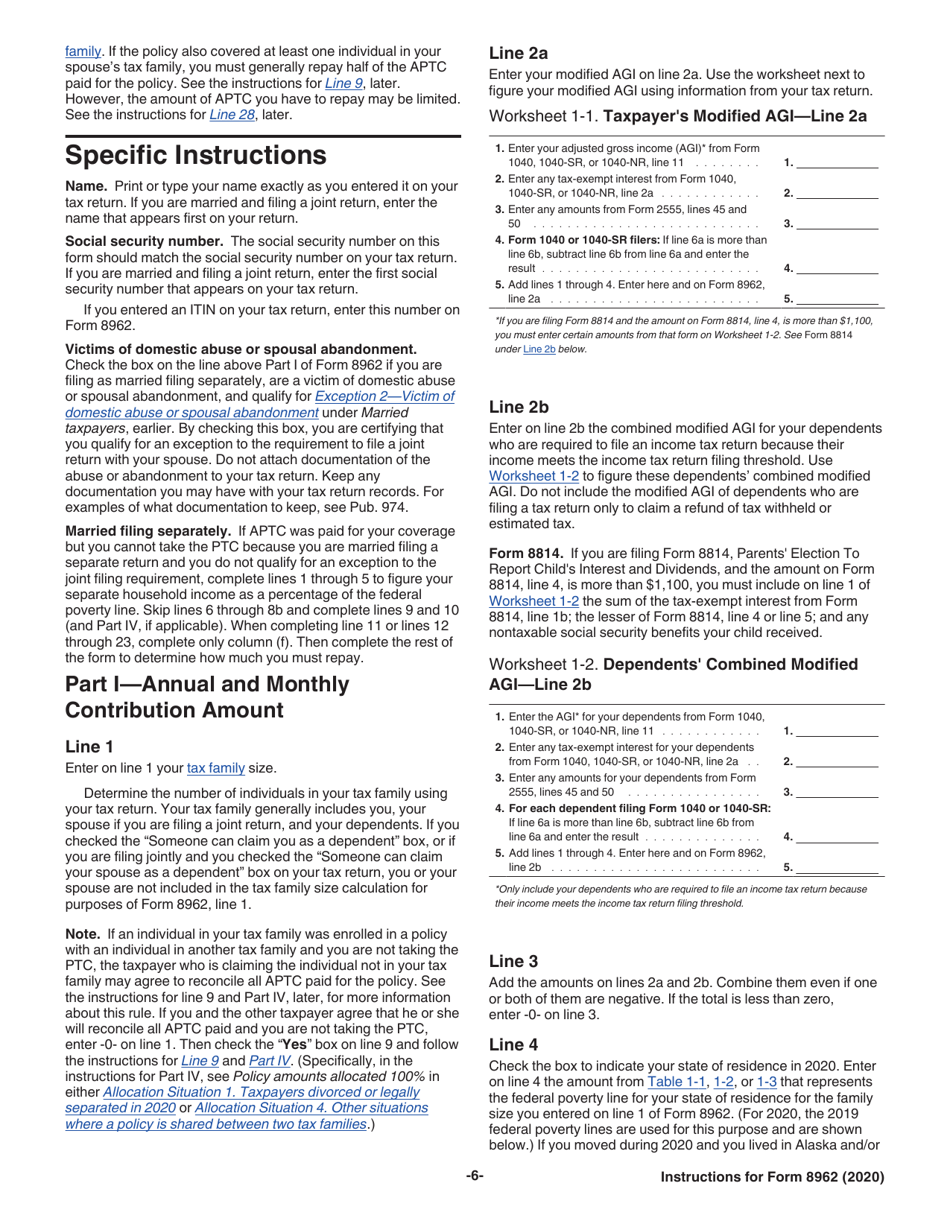 Instructions for IRS Form 8962 Premium Tax Credit (Ptc), Page 6