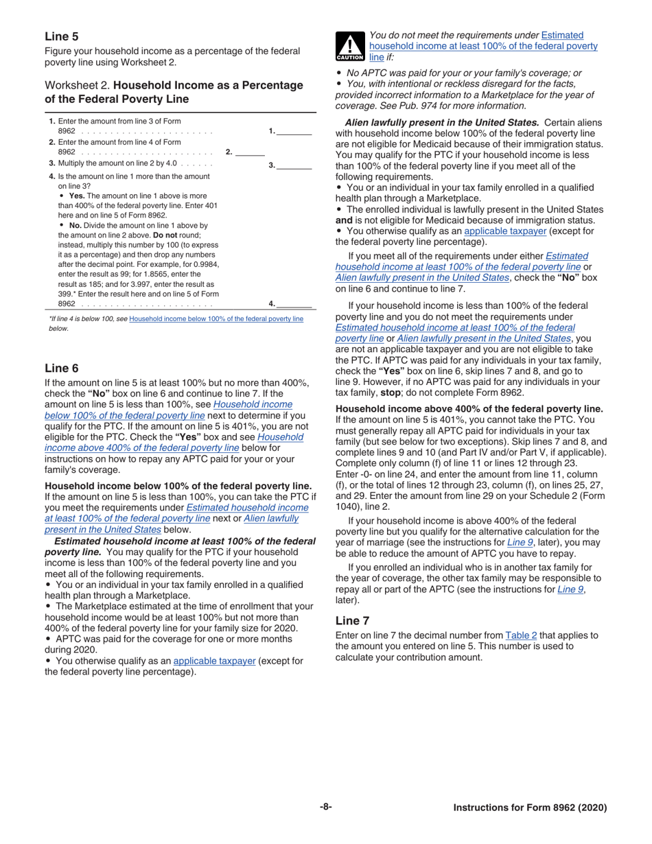 Instructions for IRS Form 8962 Premium Tax Credit (Ptc), Page 8
