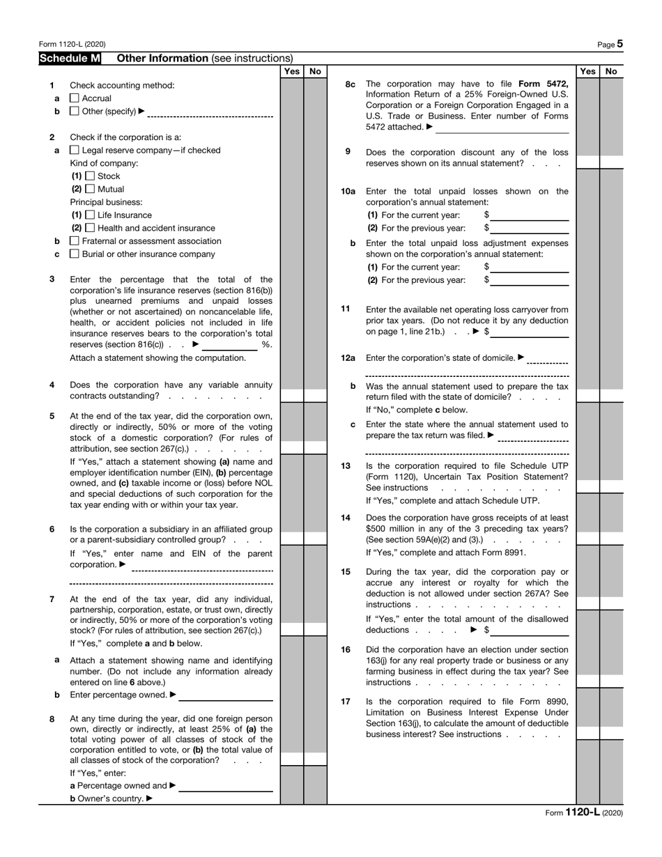 IRS Form 1120-L U.S. Life Insurance Company Income Tax Return, Page 5
