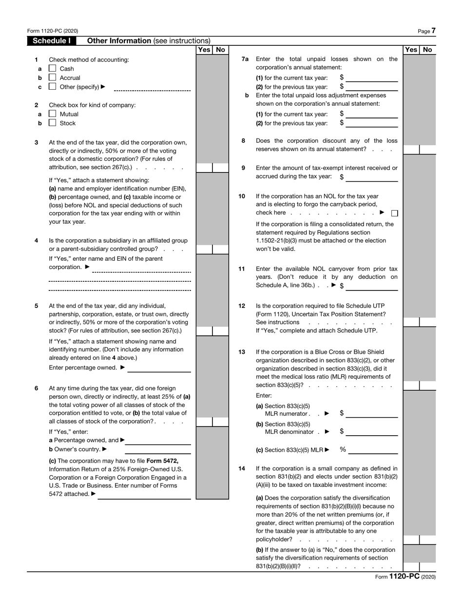 IRS Form 1120-PC U.S. Property and Casualty Insurance Company Income Tax Return, Page 7