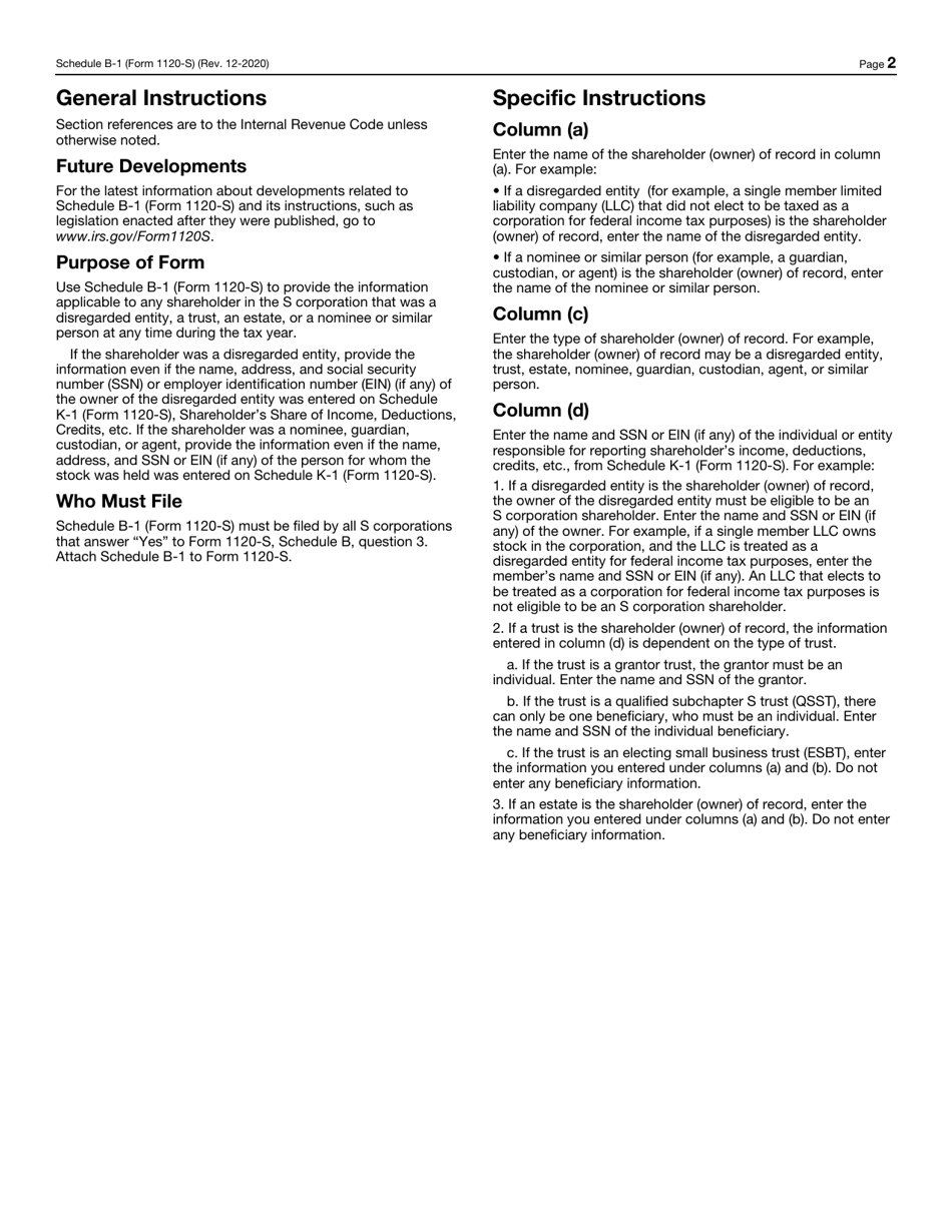 IRS Form 1120-S Schedule B-1 Information on Certain Shareholders of an S Corporation, Page 2