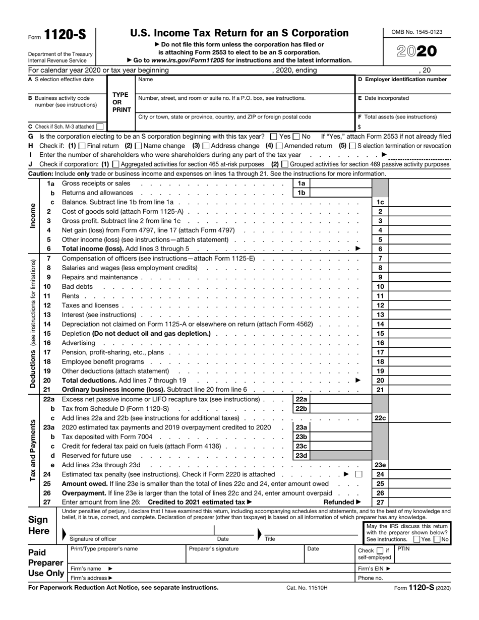 IRS Form 1120S Download Fillable PDF or Fill Online U.S. Tax