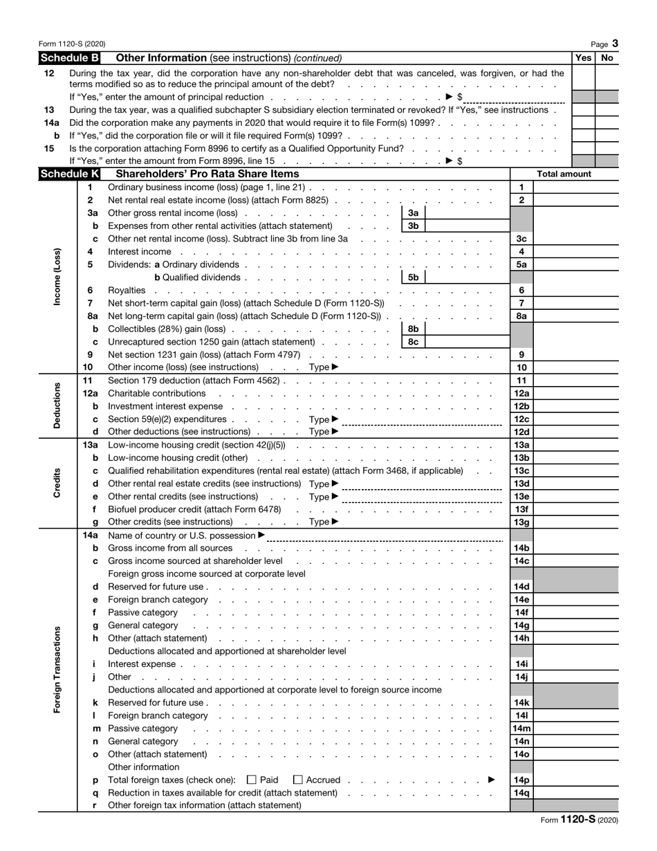 IRS Form 1120-S Download Fillable PDF or Fill Online U.S. Income Tax ...