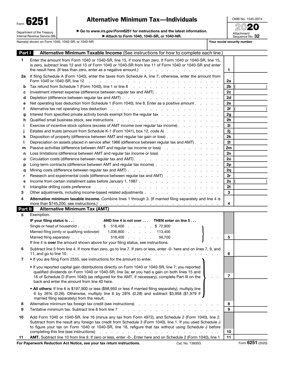 IRS Form 6251 Alternative Minimum Tax - Individuals, Page 1