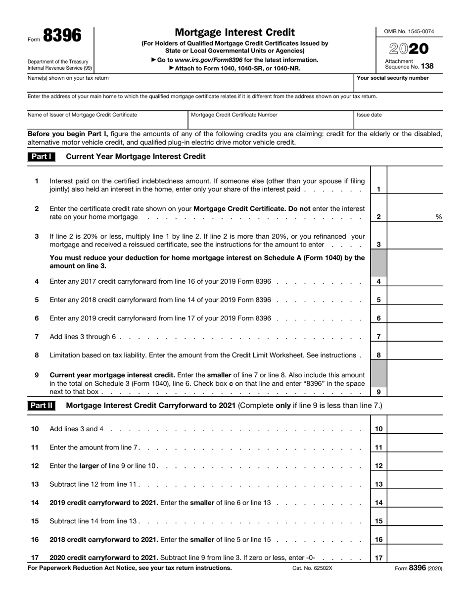 IRS Form 8396 Mortgage Interest Credit, Page 1