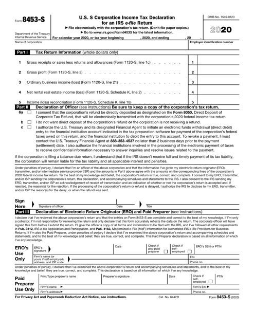 IRS Form 8453-S 2020 Printable Pdf