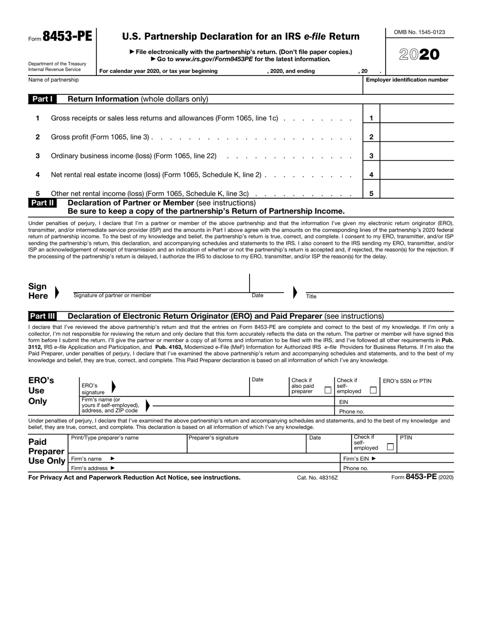 irs-form-8453-pe-download-fillable-pdf-or-fill-online-u-s-partnership-declaration-for-an-irs-e