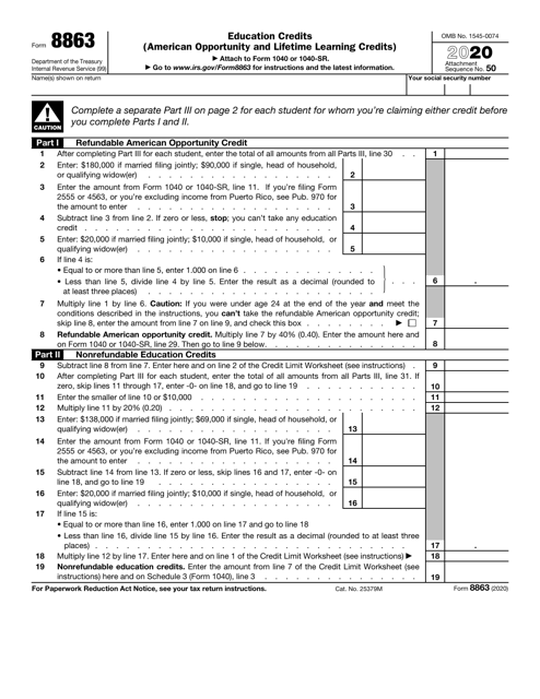 IRS Form 8863 2020 Printable Pdf