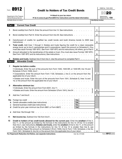 IRS Form 8912 2020 Printable Pdf