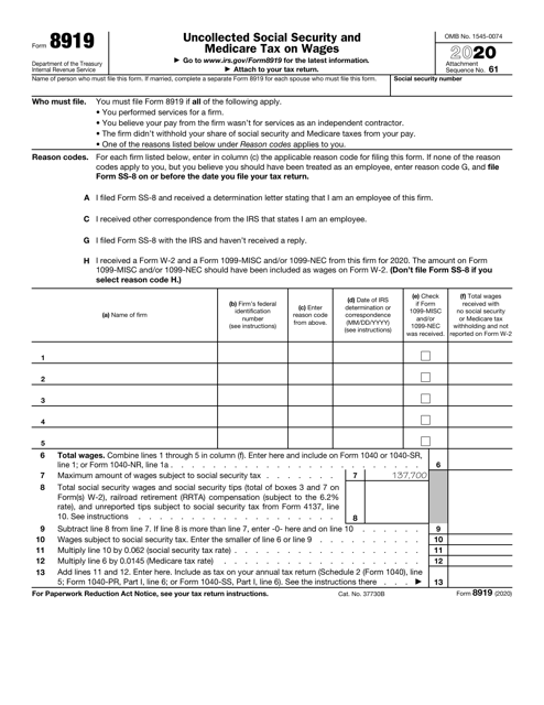 IRS Form 8919 2020 Printable Pdf