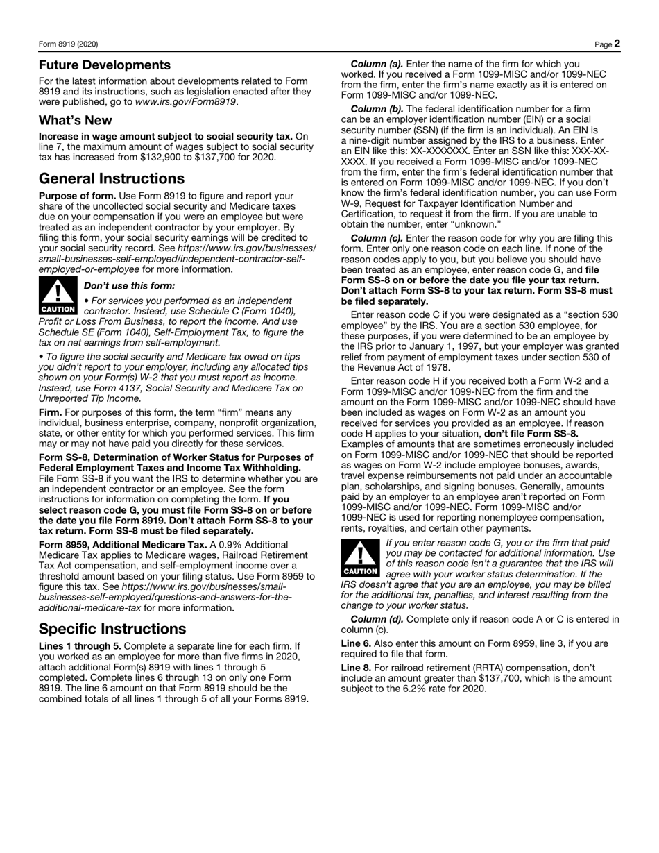 IRS Form 8919 Uncollected Social Security and Medicare Tax on Wages, Page 2