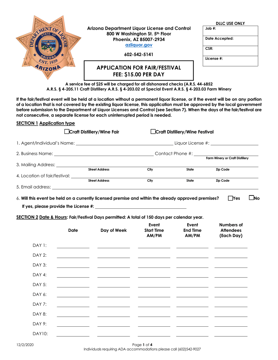 Application for Fair / Festival - Arizona, Page 1