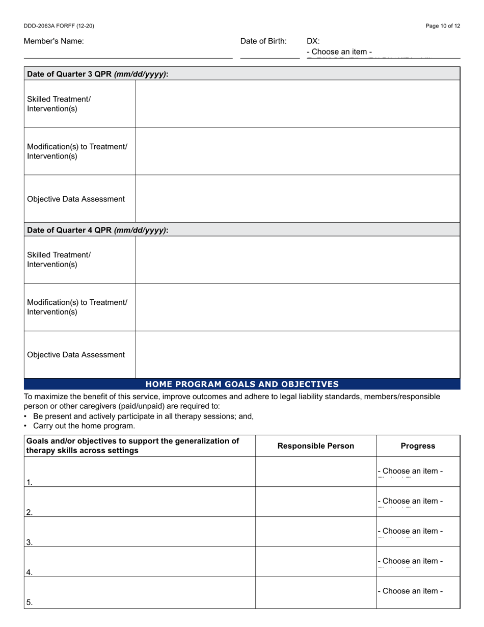 Form DDD-2063A Ongoing Quarterly Progress Report (Qpr) Plan of Care / Tratment Plan: Certification / Recertification - Arizona, Page 10