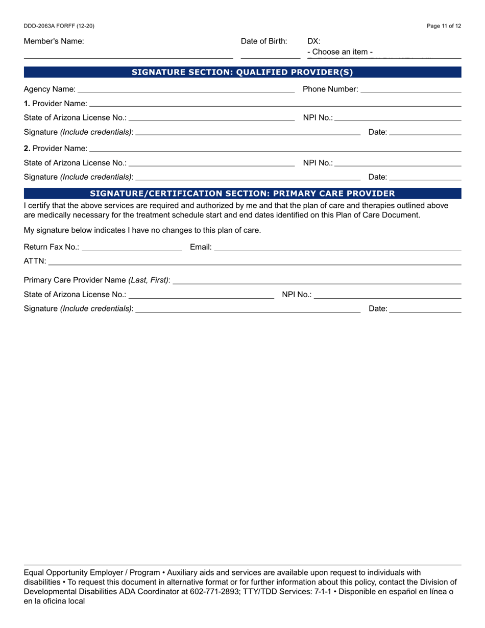 Form DDD-2063A Ongoing Quarterly Progress Report (Qpr) Plan of Care / Tratment Plan: Certification / Recertification - Arizona, Page 11