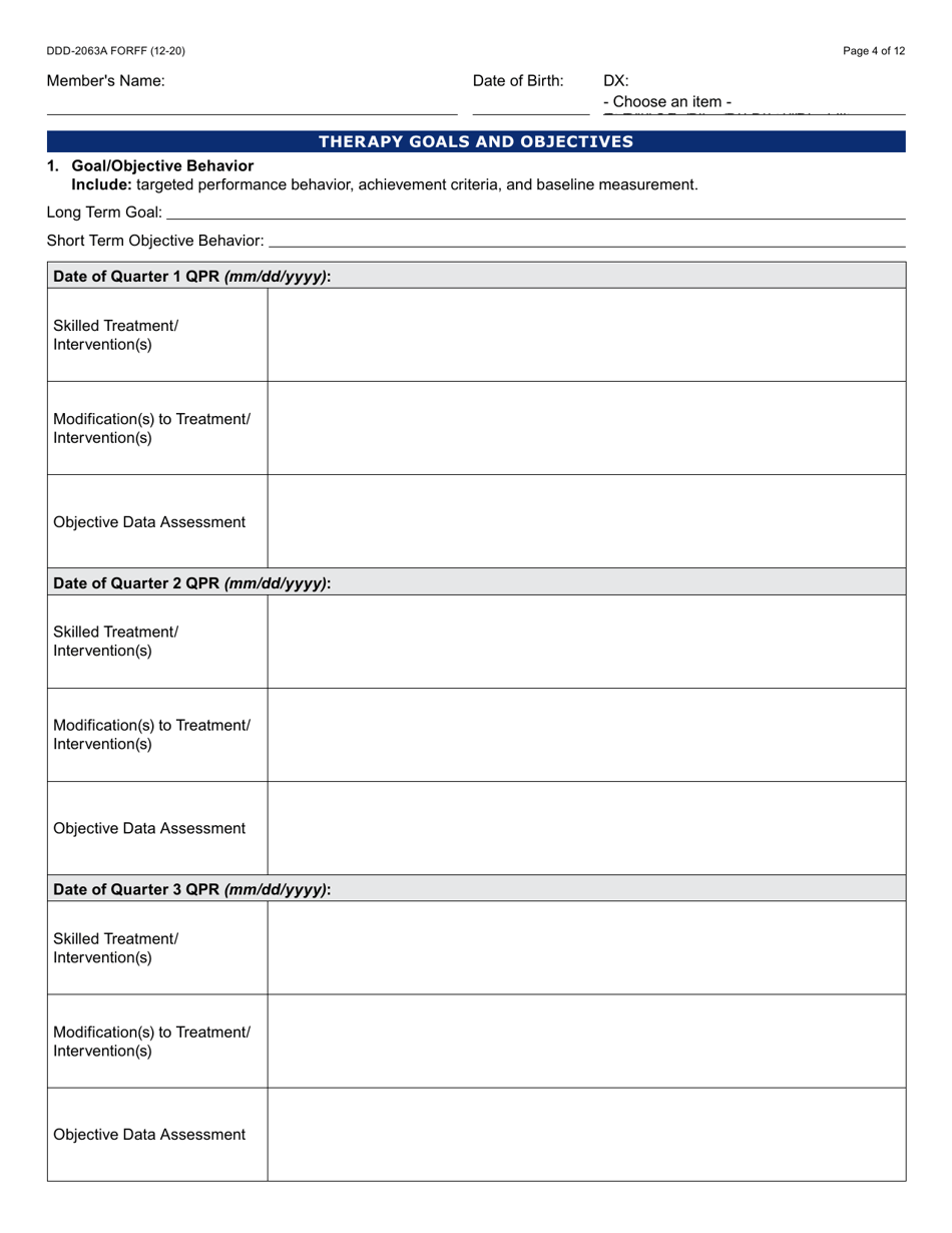 Form DDD-2063A Ongoing Quarterly Progress Report (Qpr) Plan of Care / Tratment Plan: Certification / Recertification - Arizona, Page 4
