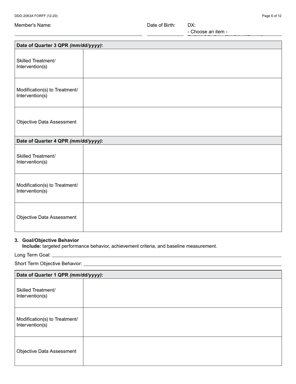 Form DDD-2063A Ongoing Quarterly Progress Report (Qpr) Plan of Care / Tratment Plan: Certification / Recertification - Arizona, Page 6