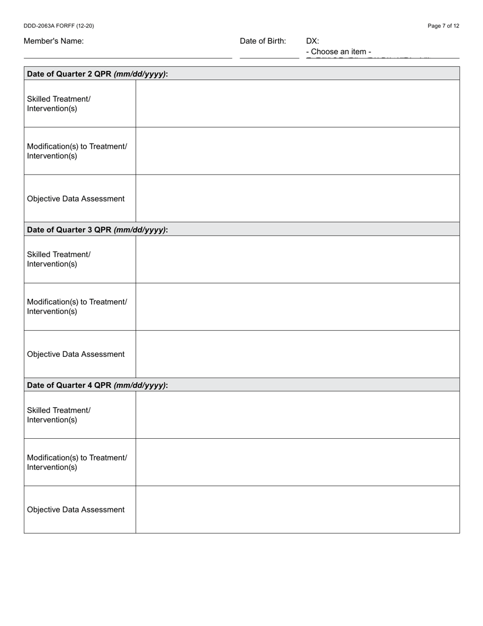 Form DDD-2063A Ongoing Quarterly Progress Report (Qpr) Plan of Care / Tratment Plan: Certification / Recertification - Arizona, Page 7