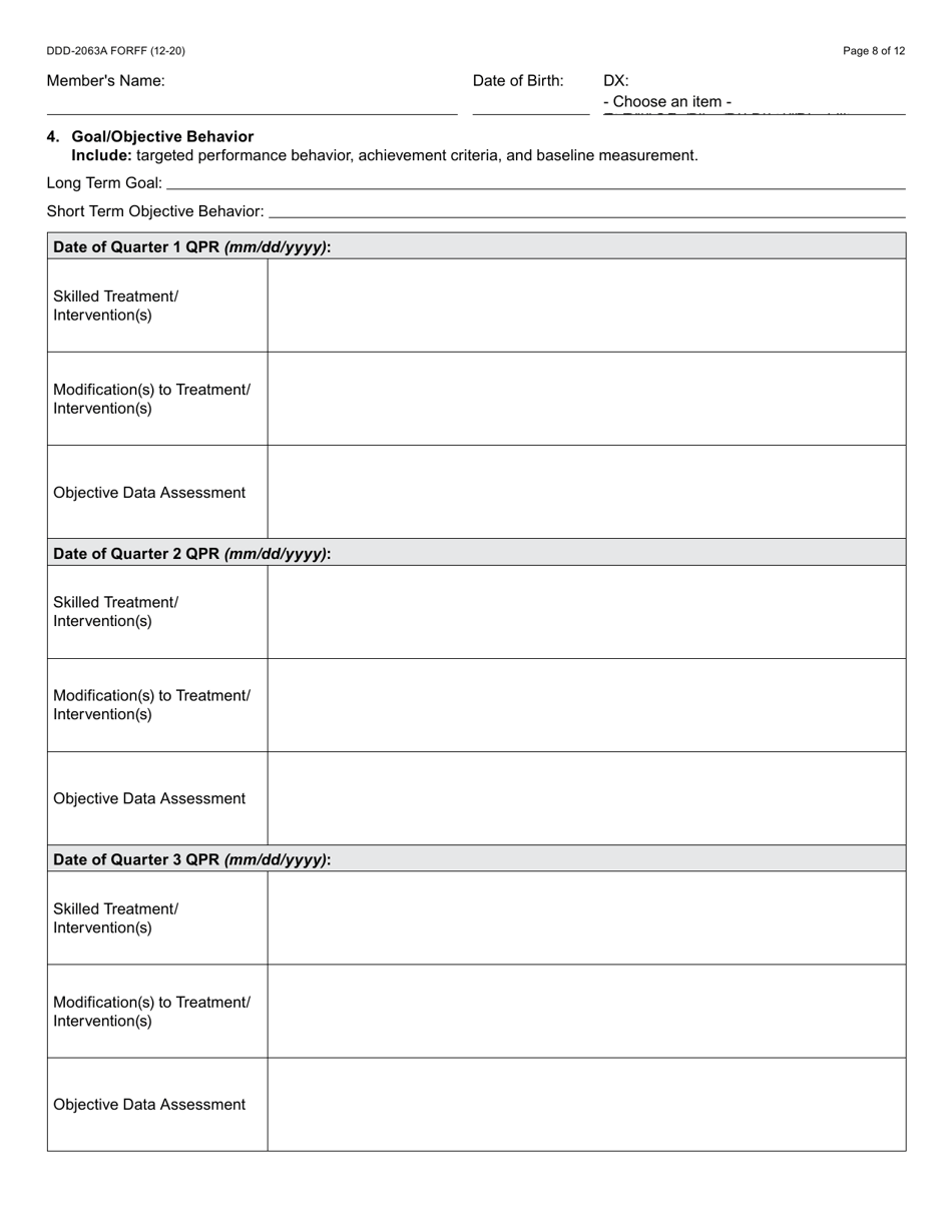 Form DDD-2063A Ongoing Quarterly Progress Report (Qpr) Plan of Care / Tratment Plan: Certification / Recertification - Arizona, Page 8