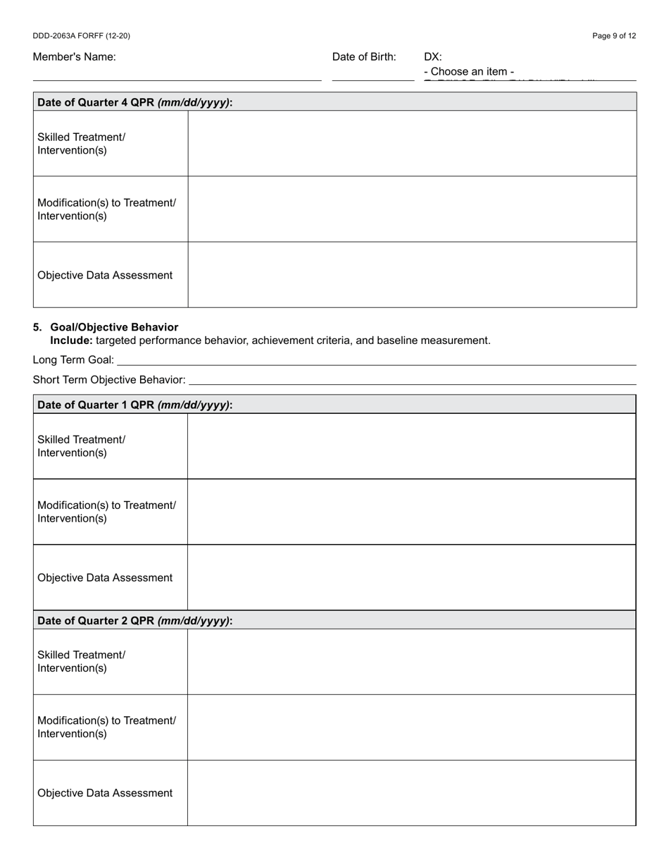 Form DDD-2063A Ongoing Quarterly Progress Report (Qpr) Plan of Care / Tratment Plan: Certification / Recertification - Arizona, Page 9