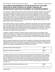 Document preview: Form AD933 California Requirements for Readoption of Children Adopted in Their Country of Origin Through an Intercountry Adoption Statement of Acknowledgment - California