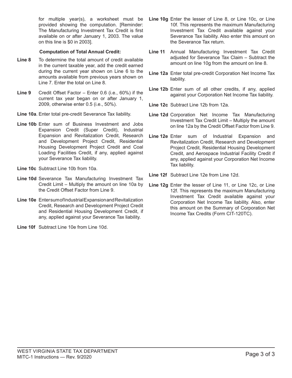 Instructions for Schedule WV / MITC-1 Credit for Manufacturing Investment - West Virginia, Page 3