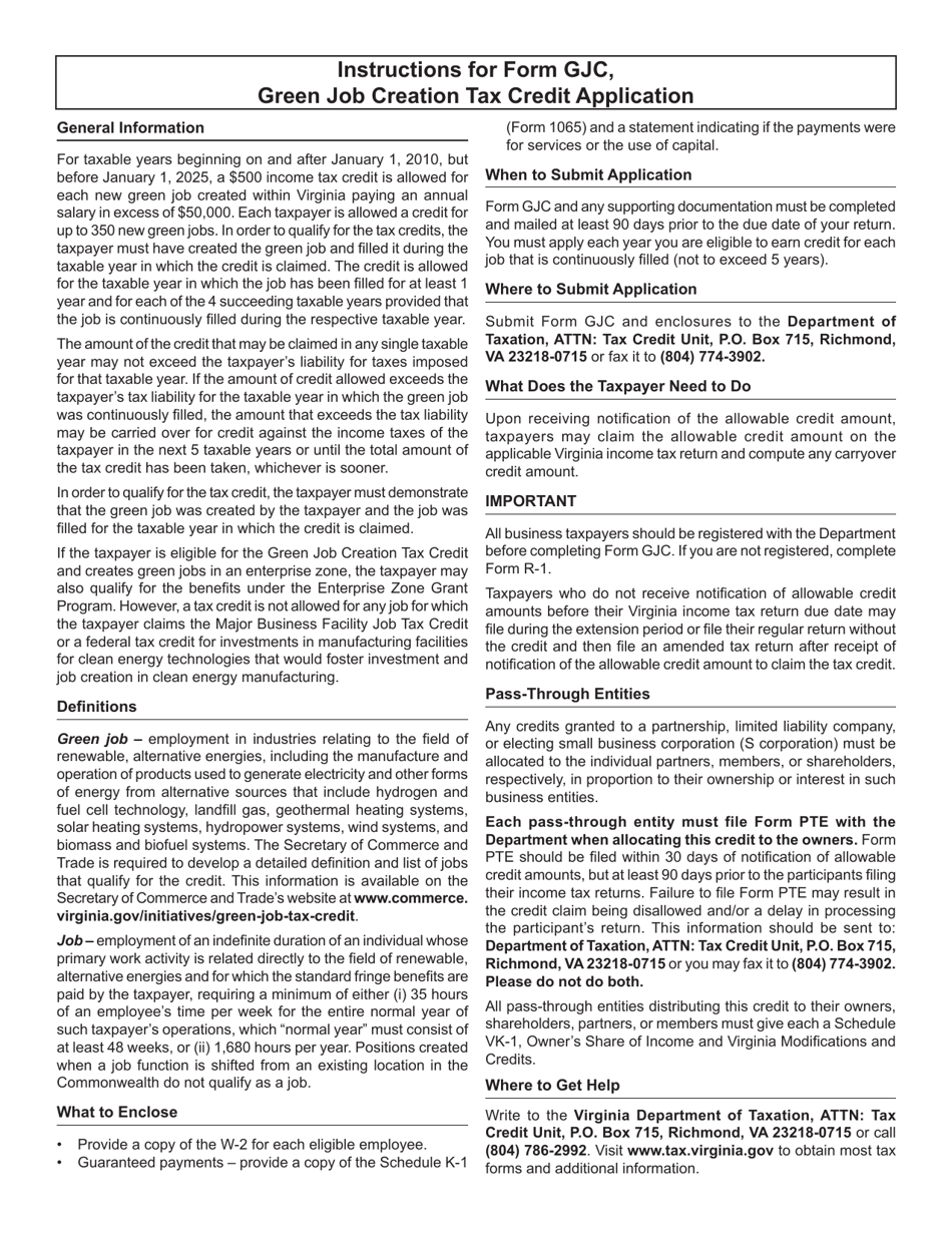 Form GJC Application for Green Job Creation Tax Credit - Virginia, Page 3