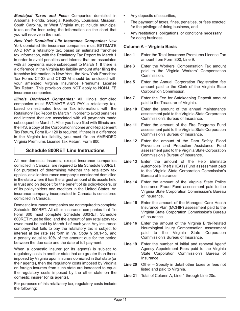 Instructions for Form 800 Virginia Insurance Premiums License Tax Return - Virginia, Page 15